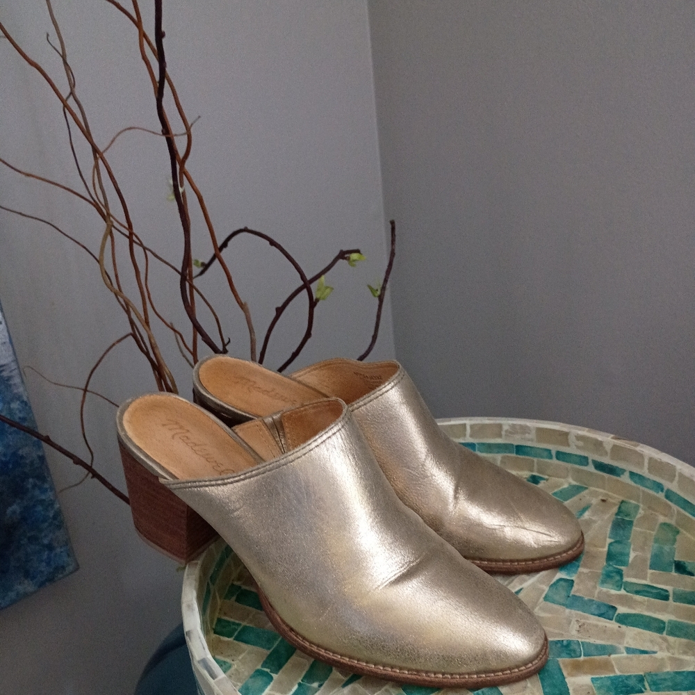 Madewell Gold Women's Mules Size 7.very Good Condition. - Picture 2 of 7